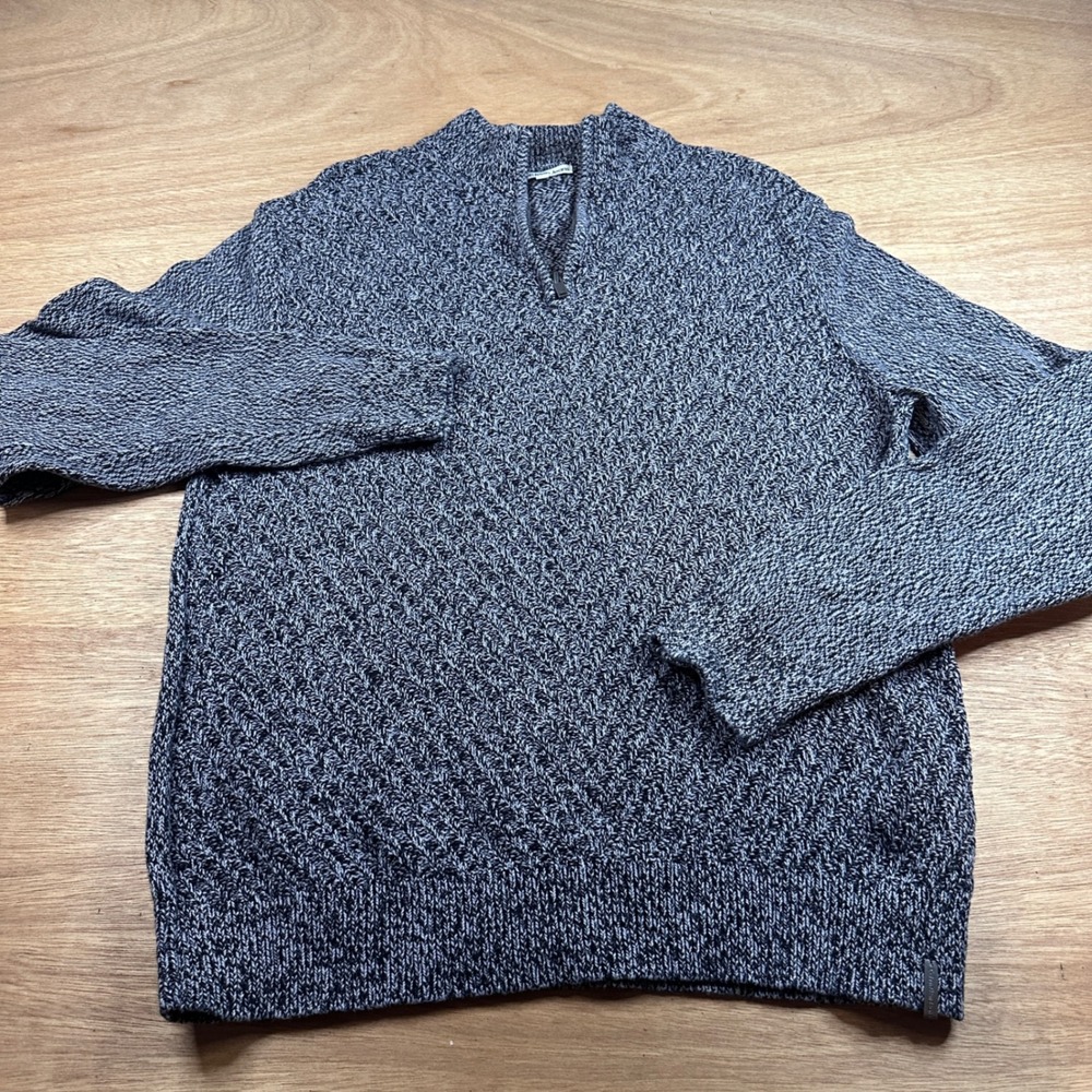 Calvin Klein Jeans Mens Large Gray Marled Quarter Zip Cotton Sweater Pullover - Picture 1 of 7